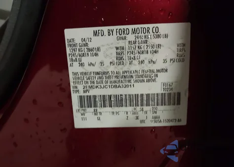 2013 Ford Edge Sel z USA, uszkodzony, nr VIN 2FMDK3JC1DBA32011